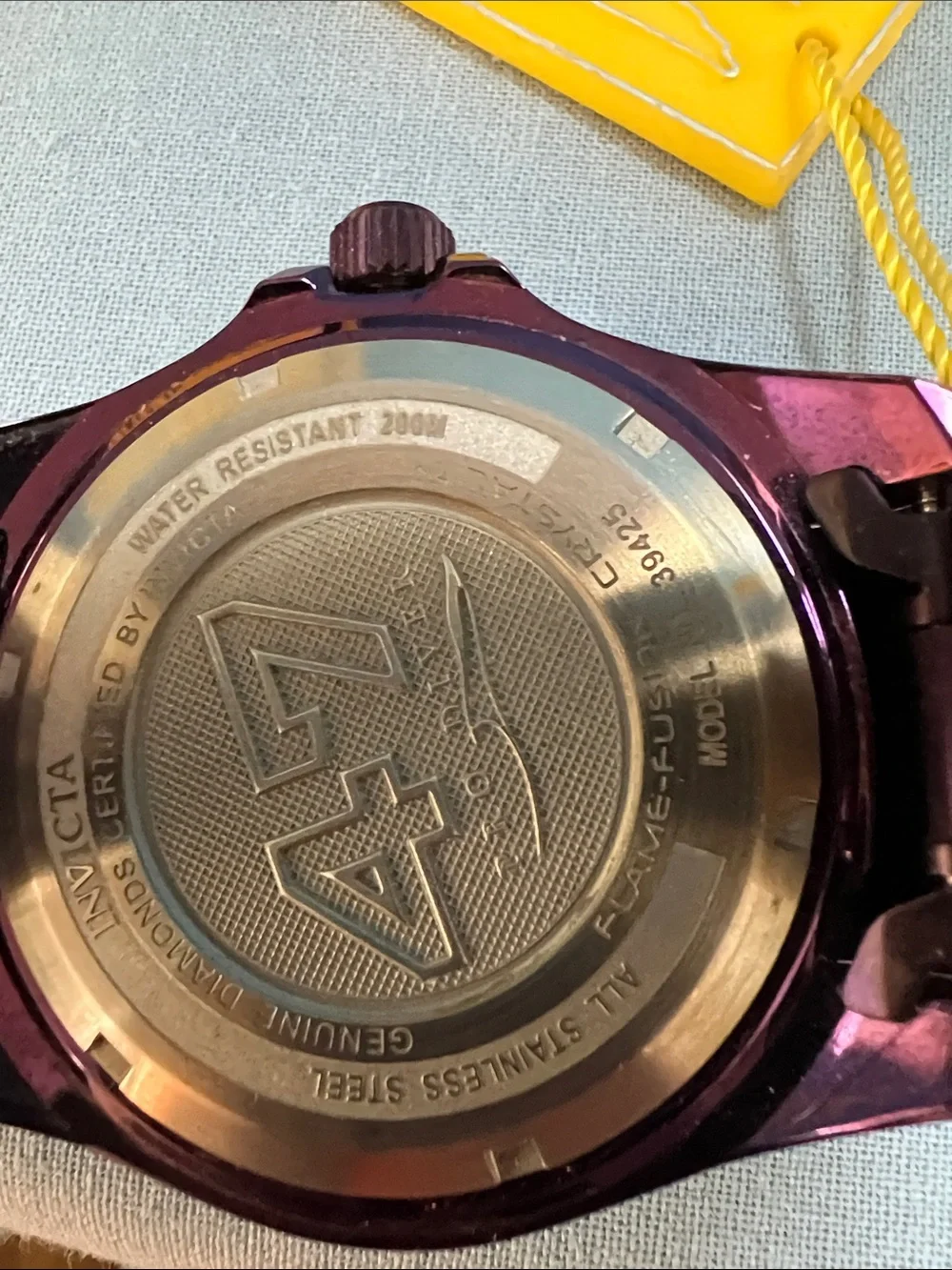 Invicta Men's Watch with Iridescent Green Abalone Face & Dark Purple Steel Band